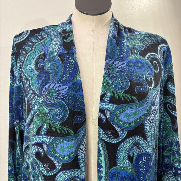 Susan Graver Plus Size 1X Cardigan Sweater Paisley Boho Career Ruched Sleeve - Picture 8 of 13
